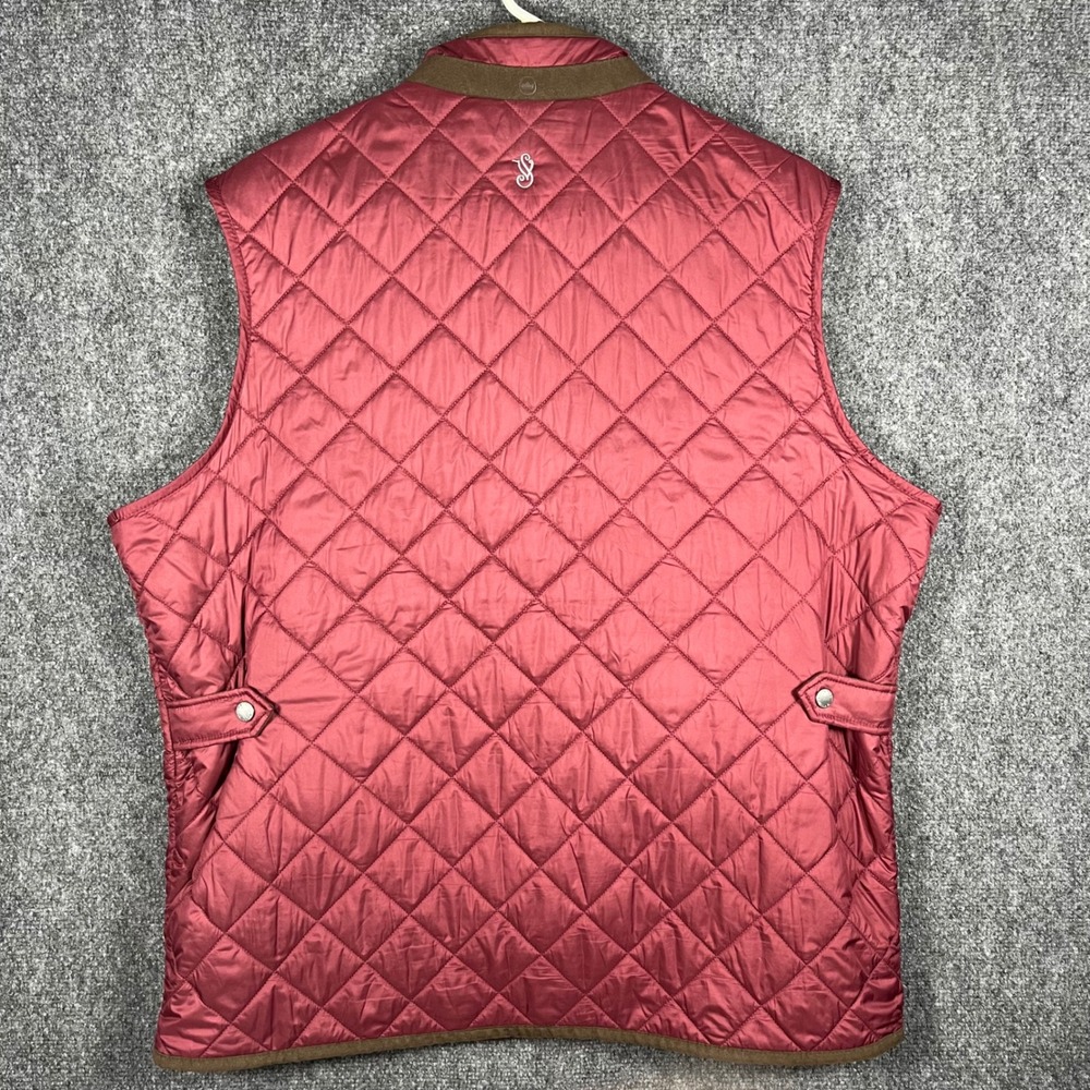 Peter Millar Quilted Vest Mens XL Burgundy Essex Fleece Lined Snap Front Pockets - Picture 2 of 12